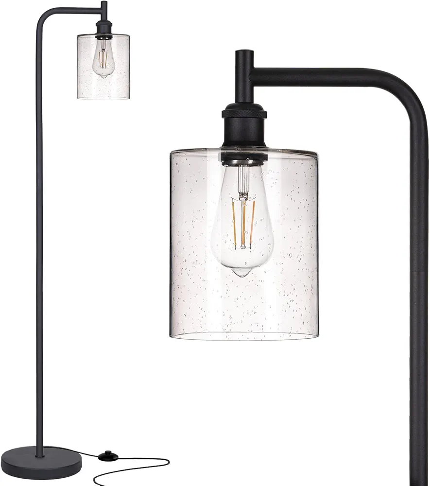 addlon Floor Lamps for Living Room Bright Lighting with Seeded Glass lampshade, Modern Bright Floor Lamp with LED Bulbs Industrial Standing lamp for beroom, Tall Pole Lamps Office - Black