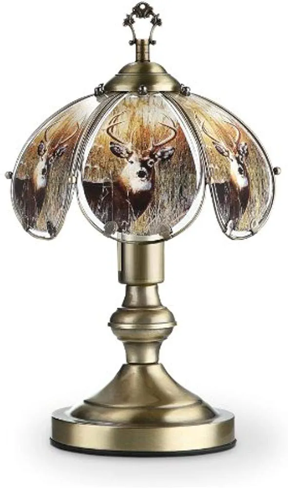 OK Lighting "14"" Touch Lamp with Buck Reindeer, Brushed Brass (AZOK603ABDE8)