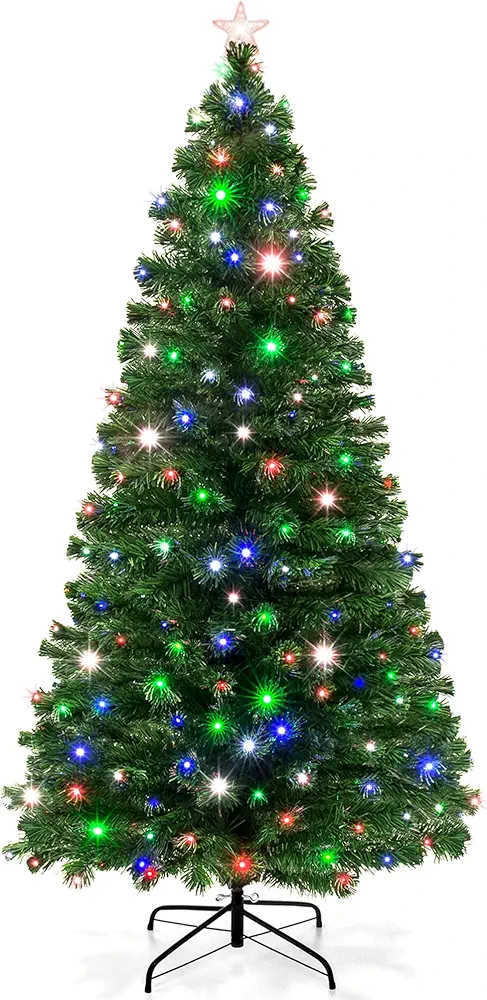 Best Choice Products 6ft Pre-Lit Fiber Optic Artificial Pine Christmas Tree, Holiday Décor Centerpiece w/ 230 Multicolored LED Lights, 8 Sequences, Foldable Stand