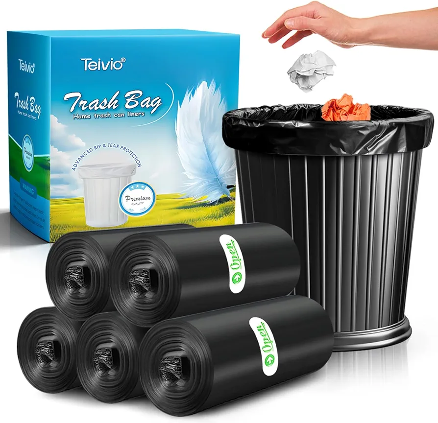 Teivio 1.2 Gallon 360 Counts Strong Trash Bags Garbage Bags, Bathroom Trash Can Bin Liners, Small Plastic Bags for Home Office Kitchen Kitchen (Black)