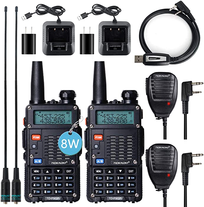 TIDRADIO TD-F9GP Ham Radio Handheld High Power Radio Upgraded UV5R 144-148/420-450Mhz 2 Way Radio with Programming Cable(2Pack-Black)