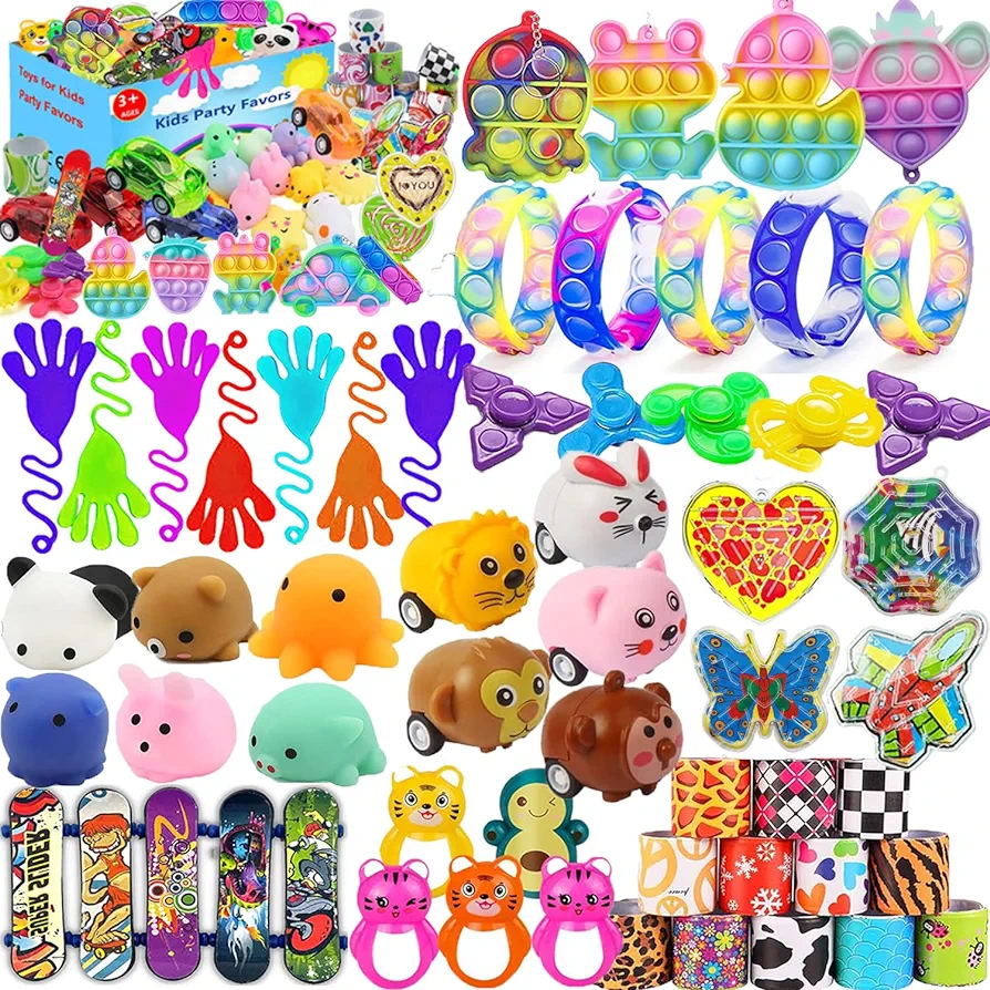 118 Pcs Party Favors for Kids, Pop Fidget Toys, Treasure Box Toys for Classroom Prizes, Pinata Filler Goodie Bag Stuffers, Treasure Chest, Prize Box Toys for Boys Girls