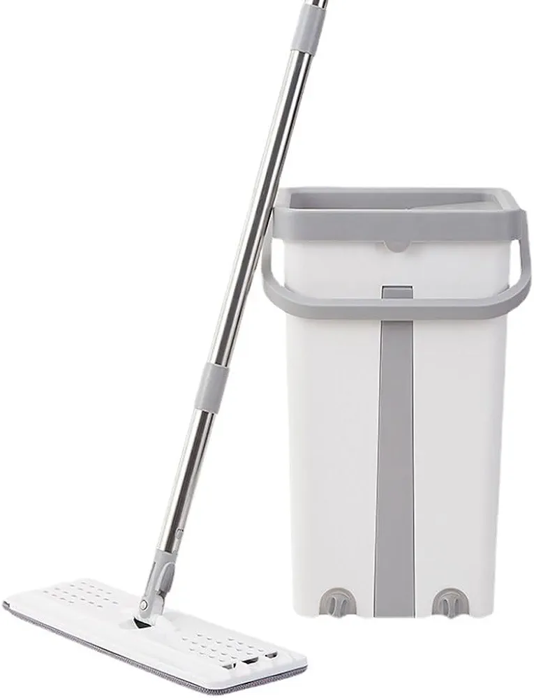 Flat mop bucket set, no need to wash by hand, flat mop, scraper, and music mop, dry and wet dual-purpose