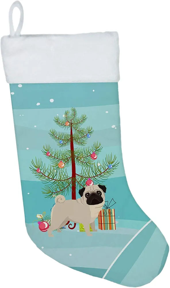 Caroline's Treasures CK3557CS Pug Christmas Tree Christmas Stocking Fireplace Hanging Stockings Christmas Season Party Decor Family Holiday Decorations