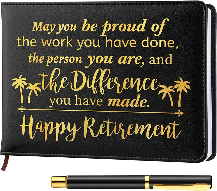 Ctosree Retirement Guest Book with Signature Pen Retirement Party Supplies Retirement Party Decorations Retirement Gifts for Women Men Office Colleague Advice and Wishes Book for Retirement (Elegant)