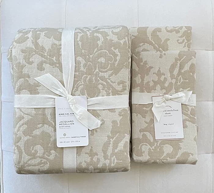 Pottery Barn Jacquard Medallion Duvet Cover King/California King & Two King Shams ~* Ivory/Flax/Neutral*~