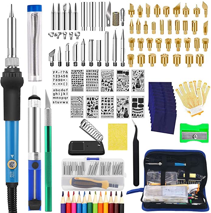 141PCS Wood Burning Kit Adjustable Temperature Wood Burning Tool Professional, Wood Burner with Soldering Iron Tips for Embossing/Carving/Soldering