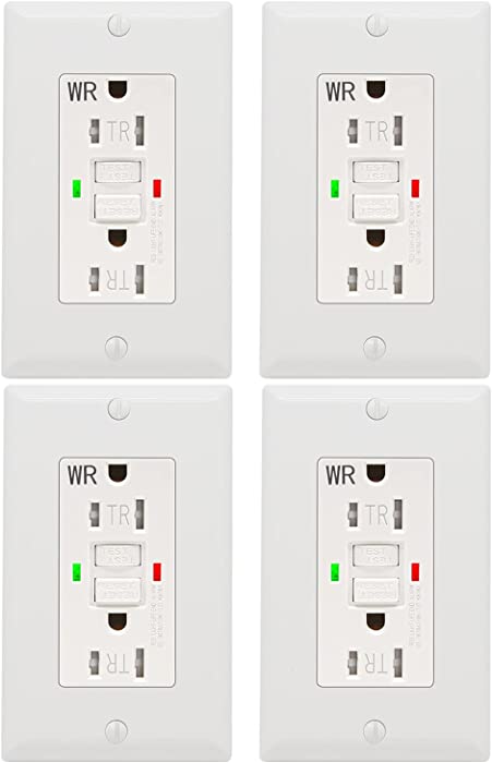 ANKO GFCI Outlet 15 Amp 4 Pack, Tamper-Resistant, Weather Resistant Receptacle Indoor or Outdoor Use, 2 LED Indicator with Decor Wall Plates and Screws, White