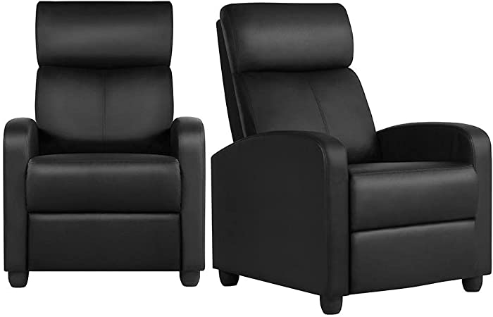 Yaheetech 2-Seat Reclining Chair Leather Recliner Sofa Modern Chaise Couch Lounger Sofa for Living Room Home Theater Black