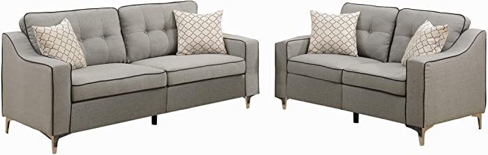 Poundex F6892 Bobkona Masaccio Sofa & Loveseat, Light Grey