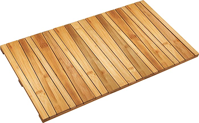 Bamboo Wood Bath Mat for Bathroom and Doorstep - Size 31 x 16 Inches (L x W) Foldable, Modern Farmhouse Bathmat Decor - Natural Color