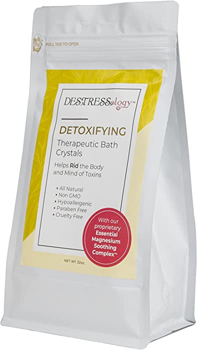 DESTRESSology Magnesium Bath Crystals | Relaxing Salt Bath Soak | Therapeutic Bath Crystals(Lemon and Juniper)| High Absorption Efficiency for Detoxifying | Use In Hot & Cold Water | Body Care (32 oz)