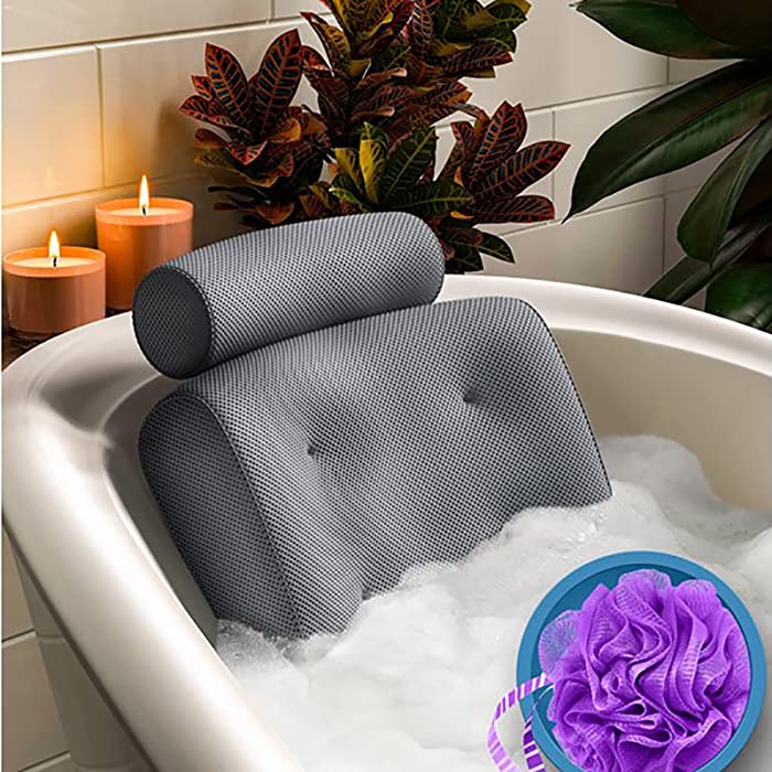 JaidWefj Comfort Bath Pillow,Premium Waterproof Bath Pillow Cushion,Bathtub Spa Pillow with Strong Suction Cups,for Perfect Head, Neck, Back and Shoulder Support