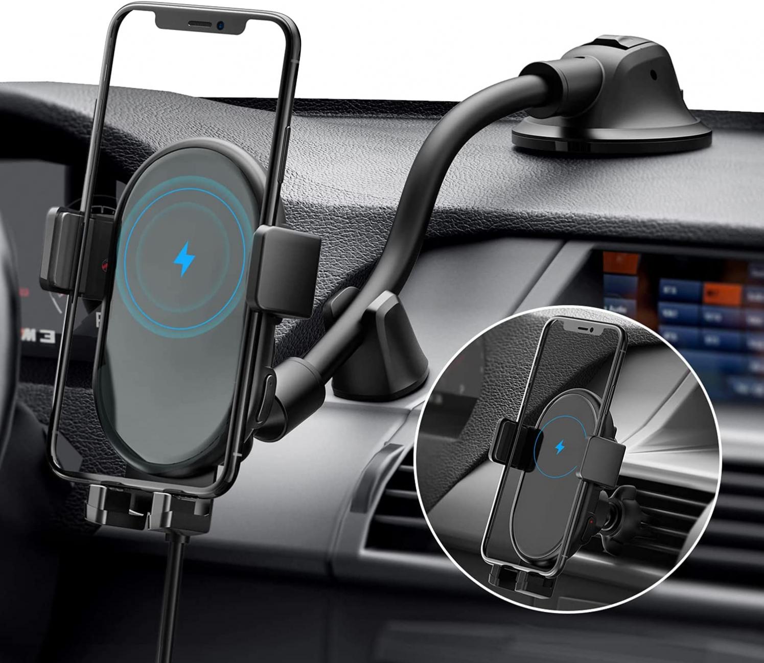 VASSCA Wireless Car Charger Mount, 10W/7.5W Qi Fast Charging Phone Holder for Air Vent and Dashboard, Auto Clamping