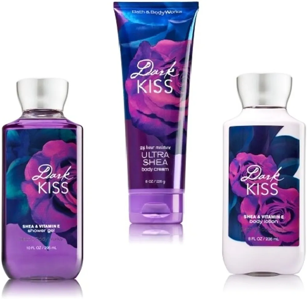 Bath & Body Works ~ Signature Collection ~ “Dark Kiss” ~ Gift Bag ~ Shower Gel, Ultra Shea Body Cream & Body Lotion