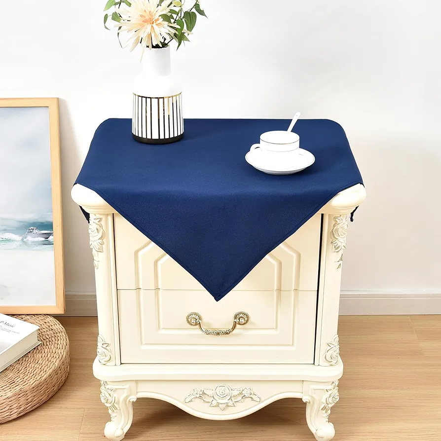 2 Pack Small Square Tablecloth 24 x 24 Inch Washable Fabric Table Cloth Navy-Blue Table Cover for Nightstand End Bedside Table Tabletop Decoration