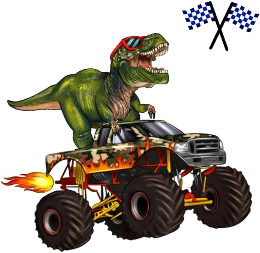 Monster Dinosaur Truck Wall Decals Peel and Stick for Boys Room Decor, Vinyl Monster Dinosaur Truck Wall Stickers Murals for Boys Bedroom Decor