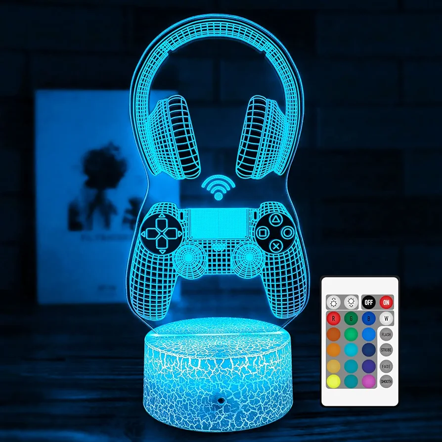 Gaming Night Light Gamer Room Decor for Boys 3D Illusion Lamp with Remote Control and Touch 16 Colors Gamer Gift for Kids Teen Boys Girls Video Game Battle Signs Gift