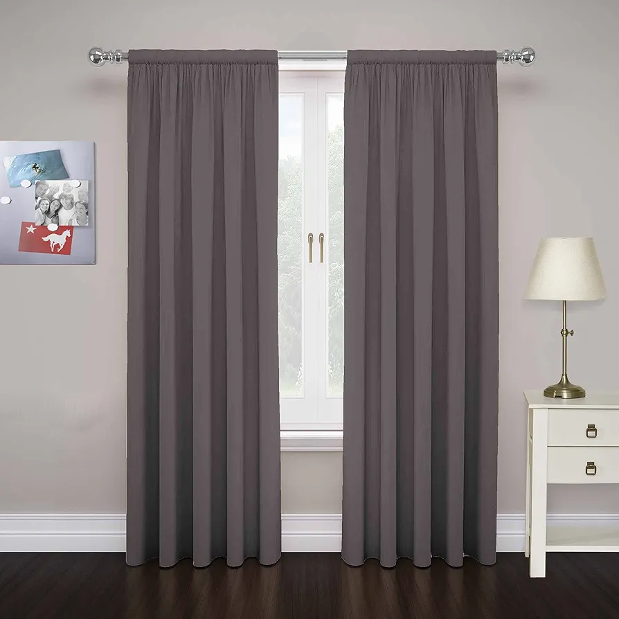 Eclipse Cadenza Microfiber Rod Pocket Panel Pair, Light Filtering Window Curtains, 63 in long x 40 in wide, (2 Panels), Smoke