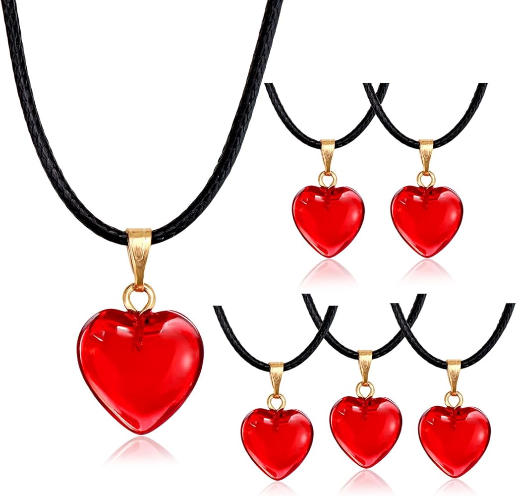 Valentines Day Gifts 12 Pack Red Heart Shaped Pendant Necklace for Classroom Rewards Exchange Goodies Bag Filler For Women Party Favors Supplies Wedding Carnival Decorations