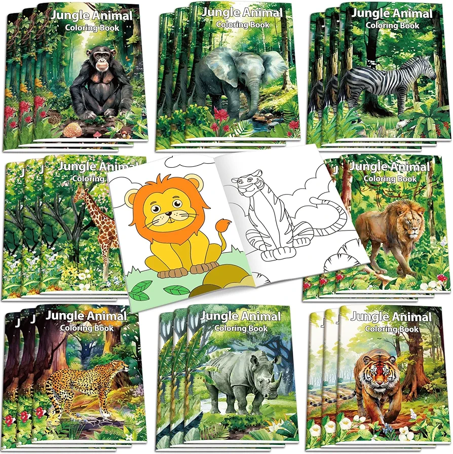 Honoson 24 Pcs Kids Coloring Books Animals Truck Coloring Books Bulk Jungle Animals Party Favors Mini DIY Art Drawing Book for Birthday Gifts Classroom Jungle Party Supplies (Realistic Style)