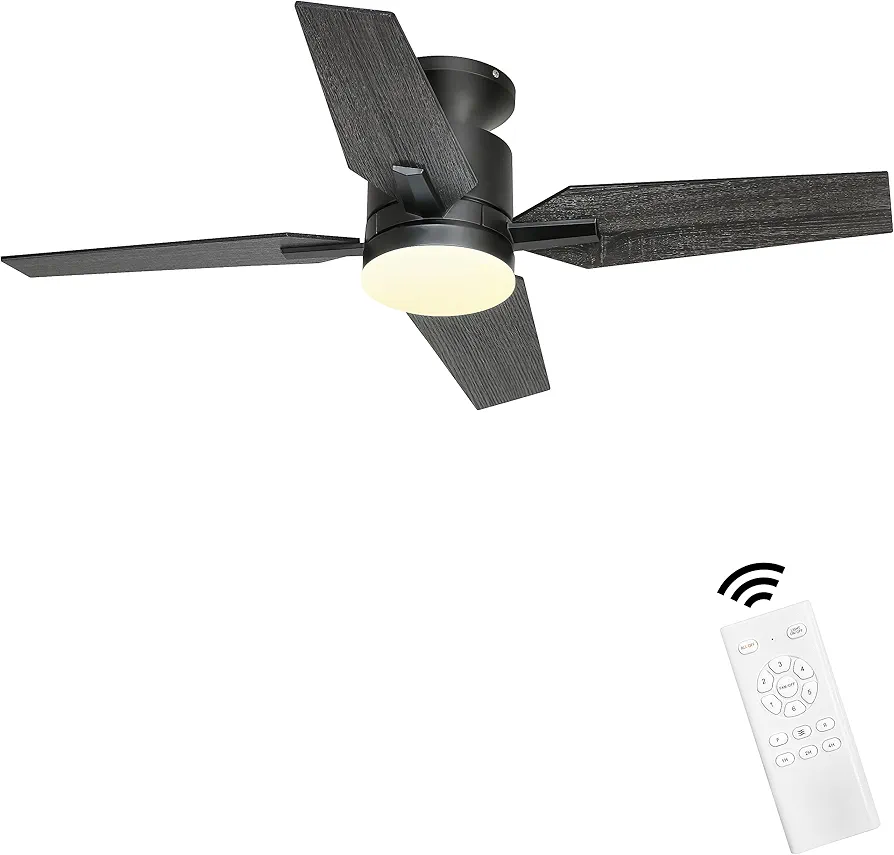 Ohniyou Ceiling Fan with Lights Flush Mount,40'' Small Ceiling Fans with Lights and Remote Control,Indoor Outdoor Quiet DC Black Low Profile Ceiling Fan for Patio Kitchen Dining Room Bedroom