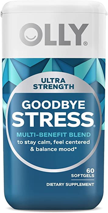 OLLY Ultra Strength Goodbye Stress Softgels, GABA, Ashwagandha, L-Theanine and Lemon Balm, Stress Relief Supplement - 60 Count (Packaging May Vary)