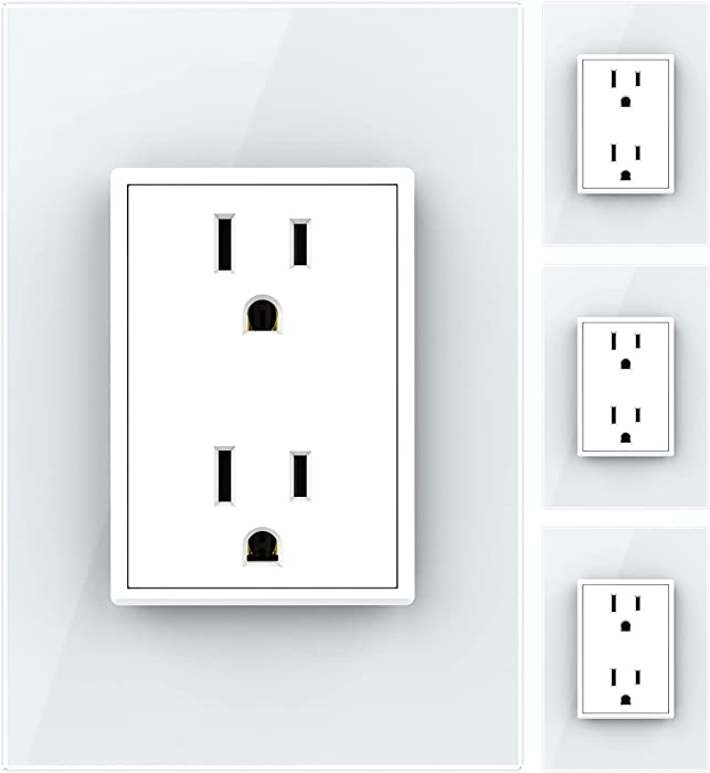 LIVOLO White US Standard Vertical Duplex Receptacle Electrical Outlets (4 Pack） with Tempered Glass Panel(15A),AC 110~220V