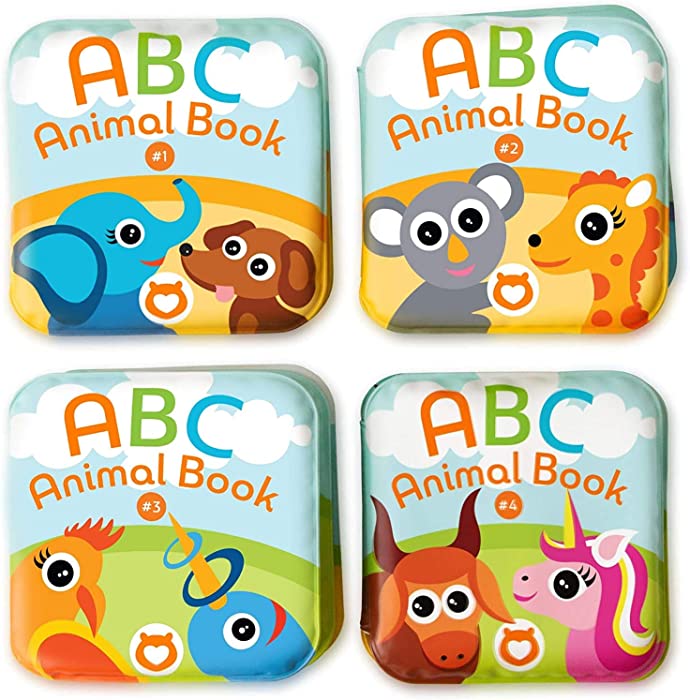 Floating Baby Bath Books. Kids Learning Bath Toys. Waterproof Bathtime Toys for Toddlers. Kids Educational Infant Bath Toys.(Set of 4: ABC Animal Bath Books)