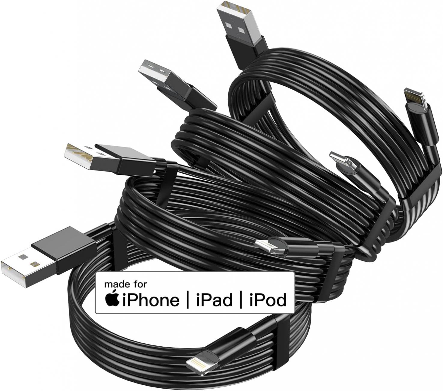 [Apple MFi Certified] iPhone Charger 6FT 4Pack Lightning Cable, 6Foot Long iPhone USB Cables 2.4A Fast Charging Cord Compatible for iPhone 12 Mini 12 Pro Max 11 Pro MAX XS Xr X 6 AirPods-2M(Black)