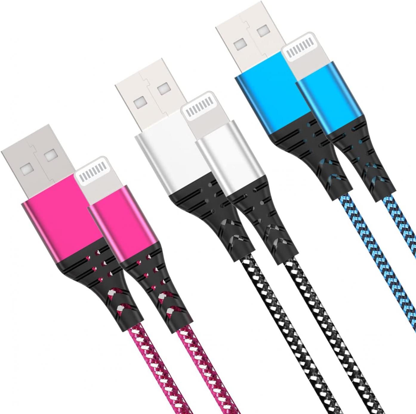 Lightning Cable 3Pck(3/6/6Ft),Amaitree Nylon Braided iPhone Charger Cord,3A Fast Charging Lightning to USB Cable for iPhone 14 Pro Max,Compatible with iPhone 14/13/12/11/Pro/Pro Max/XS/XR/8/7/6/5