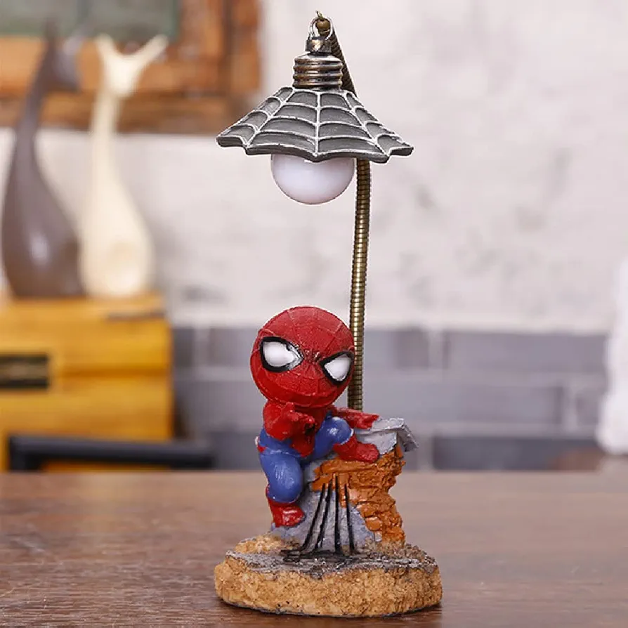 Spider Superhero Streetlight LED Mood Light Desk Lamp Night Light, Superhero Night Light 7 Inches White Light Home Decor Cool Stuff Christmas Birthday Gifts for Kids Boys Girls, Desk Decor for Men (A)