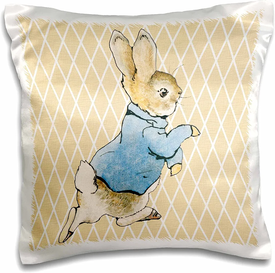 3dRose Peter Rabbit Vintage Art- Animals - Pillow Case, 16 by 16-inch (pc_79399_1), White