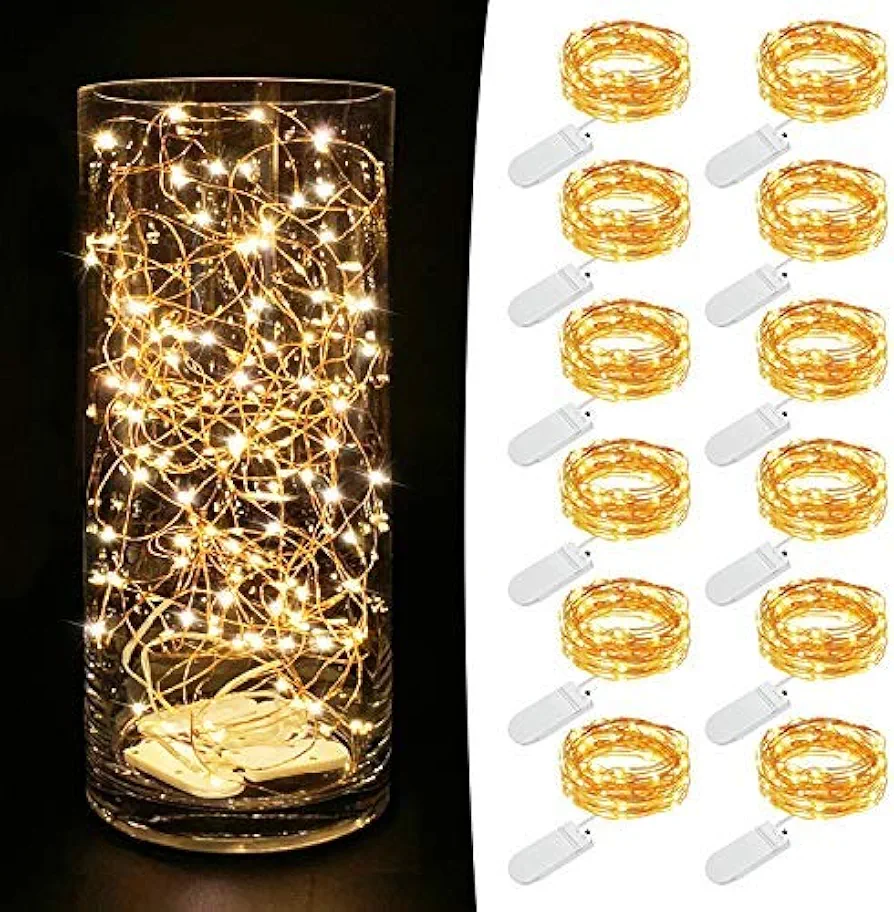 MUMUXI LED Fairy Lights Battery Operated String Lights [12 Pack] 7.2ft 20 Battery Powered LED Mini Lights, Centerpiece Table Decorations, Wedding Party Bedroom Mason Jar Christmas, Warm White