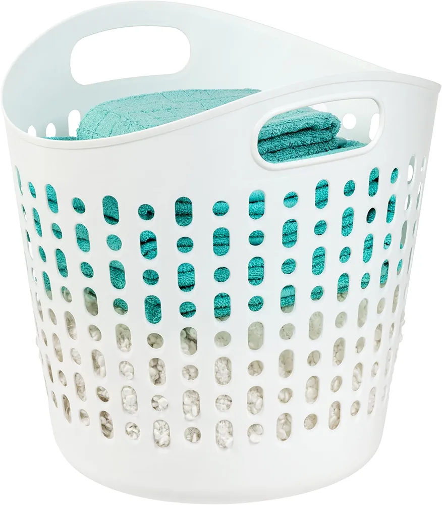 IRIS USA Laundry Basket 40L Durable and Flexible, Portable Round Bin, 1.15 Bushel Hamper for Storage with Ventilation Holes for Closet Dorm Laundry Room Bedroom, White