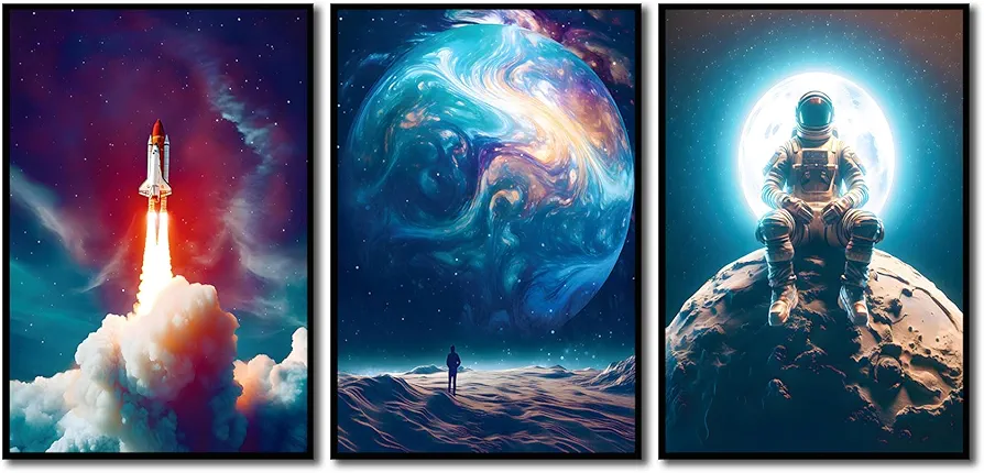 Yolbcdr Funny Space Posters Abstract Modern Inspirational Universe Canvas Picture Prints Fashion Astronaut Wall Art Kids Room Galaxy rocket Decor Painting Bedroom Living Room 16x24in Unframed