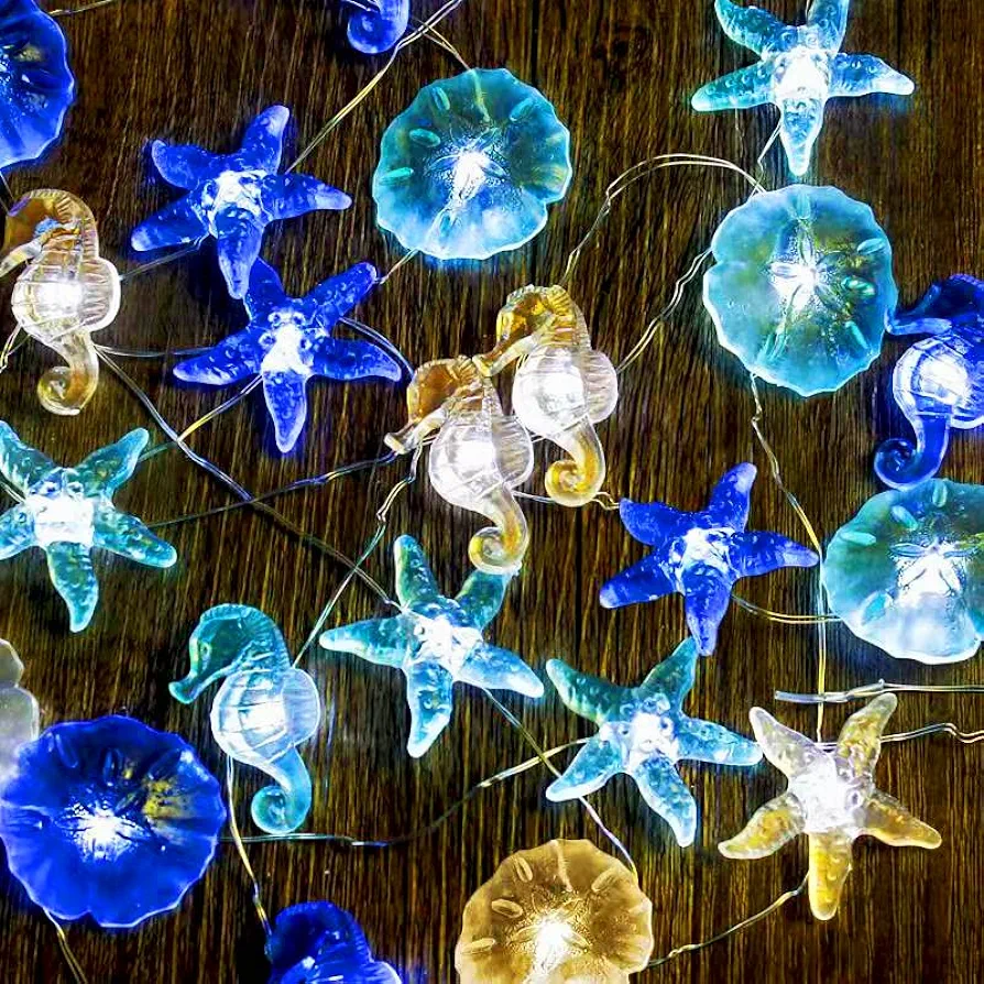 Impress Life Nautical Theme Decorative String Lights, Under The Sea Sand dollars Seahorse Beach Lights Battery&USB Plug in with Remote 10 ft 30 LEDs for Covered Outdoor Camping Wedding Birthday Party