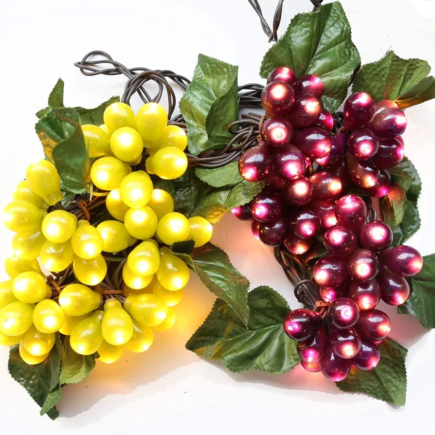 Grape Vine String Lights, 100 LED Grape Lights, Fruit String lights for Kitchen, Wine Cabinet, Home Decoration, 10 Cluster Purple and Green Grapes Christmas Lights