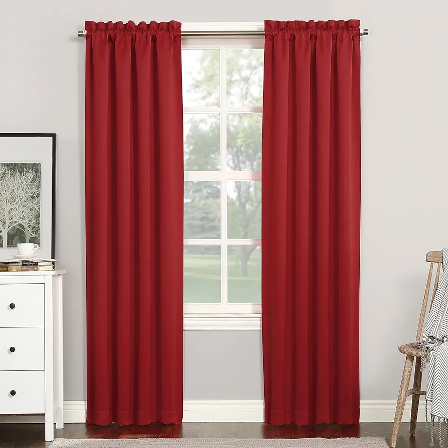 Sun Zero Easton Energy Saving Blackout Rod Pocket Curtain Panel, 40" x 84", Red