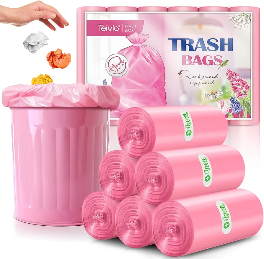 Teivio 4 Gallon 120 Counts Strong Trash Bags Garbage Bags, Bathroom Trash Can Bin Liners, Small Plastic Bags for home office kitchen, fit 12-15 Liter, 3,3.5,4.5 Gal, Pink