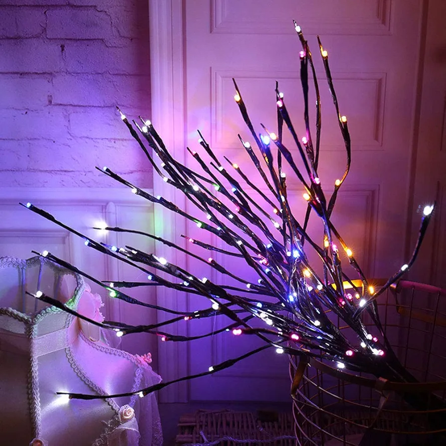 Autohigh 3-PK Led Branches Colorful Artificial Willow Light Battery Operated Decoration for Wedding Living Room Bedroom