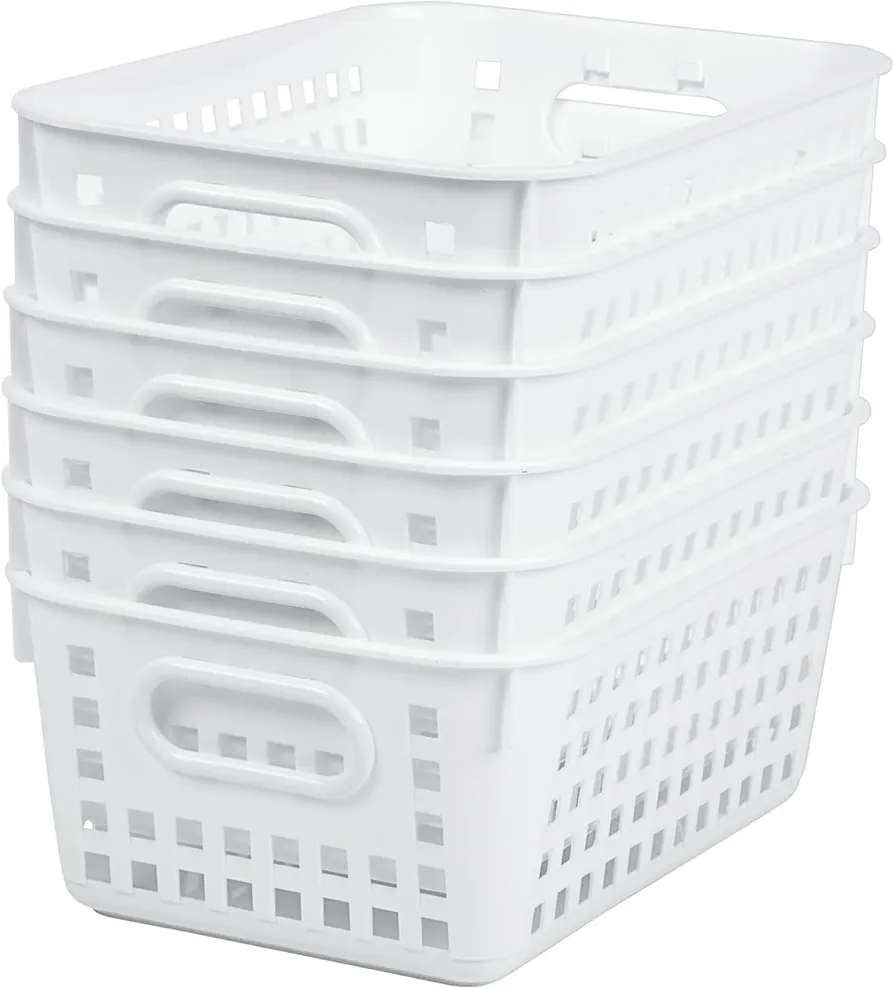 Really Good Stuff Medium Plastic Book Baskets, 11" by 7?" by 4?" - 6 Pack, White | Versatile Storage Solution for Classroom, Home and Office l Toy Storage, Multi-Purpose Organizer Basket