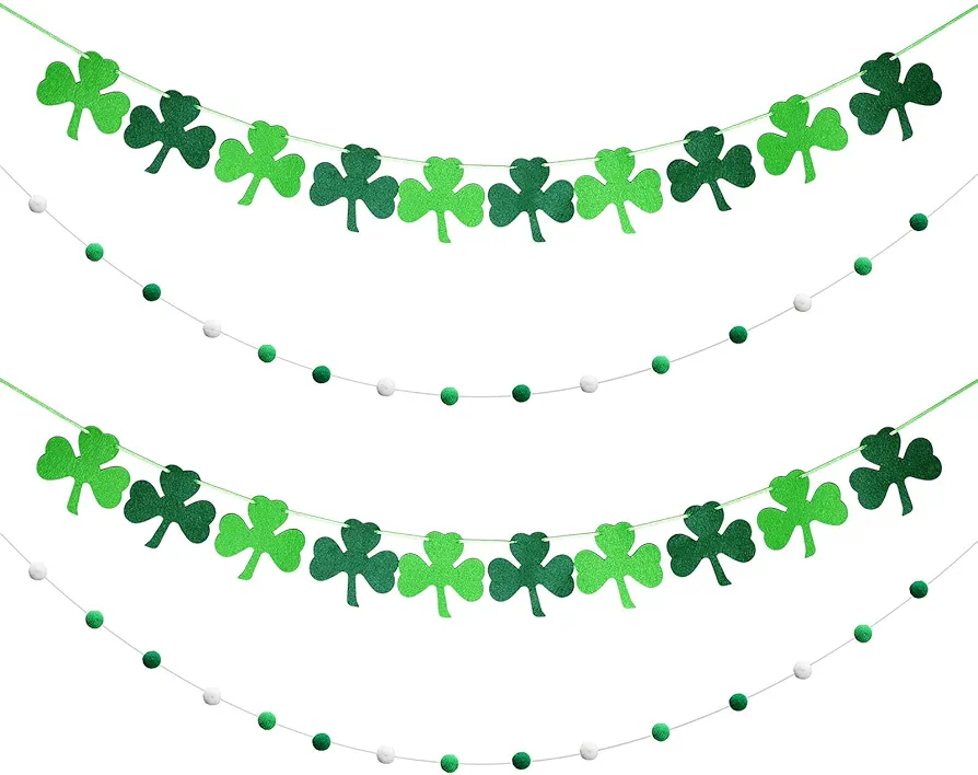 4 Pieces St. Patrick 's Day Garlands Shamrock Clover Garlands Luck Clover Hanging Banners Felt Ball Garlands Irish Themed Hanging Garlands for Home Bedroom Living Room Decorations