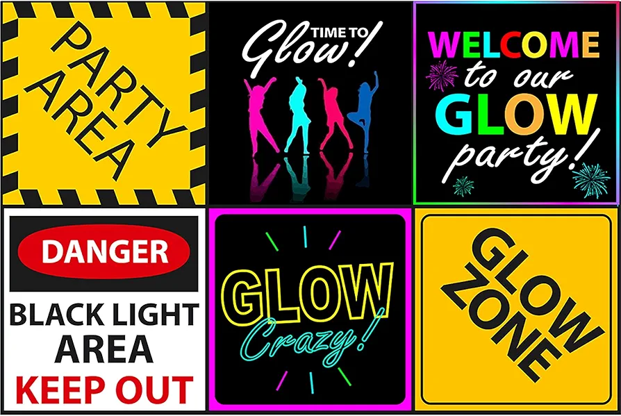 Glow Party Sign 6" Cutouts, Black Light Party Decorations, Slime Party Supplies, Neon Room Decorations, Blacklight Room Decor, Neon Birthday Decorations, Neon Glow in The Dark, Banner, Blue Orchards