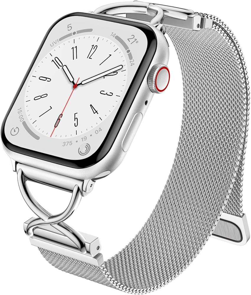 Dirrelo Metal Band Compatible for Apple Watch Bands for Women 40mm 41mm 38mm 44mm 45mm 42mm 49mm, Mesh Magnetic Strap with X-Shape Stainless Steel Clasp for iWatch Ultra 2, Series 9/8/7/6/5/4/3/2/1/SE