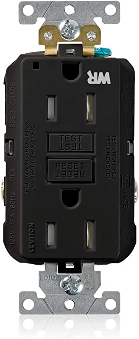 Leviton G5262-WTE 15A-125V Extra-Heavy Duty Industrial Grade Weather/Tamper-Resistant Duplex Self-Test GFCI Receptacle, Black, 15-Amp