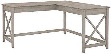 Bush Furniture Key West 60W L Shaped Desk in Washed Gray