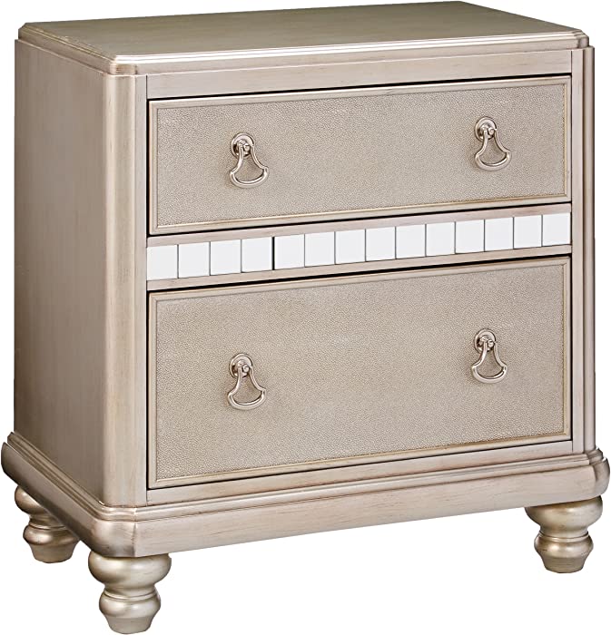 Bling Game 2-drawer with Stacked Bun Feet Nightstand Metallic Platinum