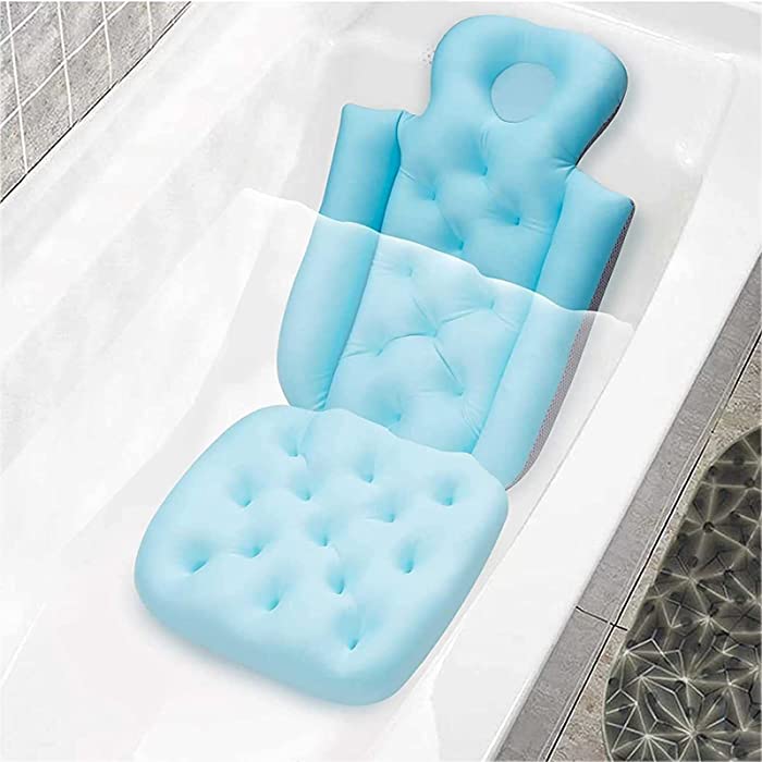 WLWMCFXPWH Full Body Bath Pillow, Adults Neck Support Pillow Soft Spa Neck Bathtub Bath Pillows for Tub Bath Rest,3 Layers of Breathable Mesh Non Slip Bath Mat (Blue)