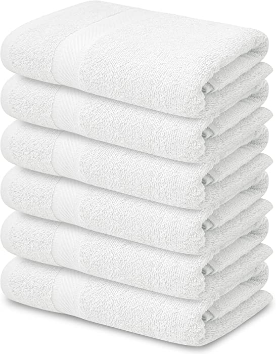 Craftt Culture White Cotton Bath Towels 22x44 Pack of 6 100% Cotton, Extra-Absorbent, Value Bath Towel Collection, White Bath Towels for Bathroom